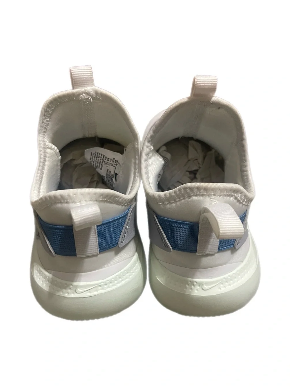 Nike Kids Slip-On Sneakers in White with Blue and Neon Yellow